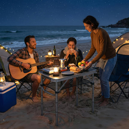 2ft Folding Camping Table, Picnic Table with Mesh Storage Layer, 4 Adjustable He