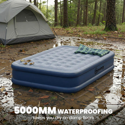 Inflatable Mattress, Double Air Bed with Built-in Electric Pump, 3 Mins Inflation, Flocked Surface, Grey