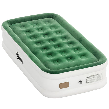 Inflatable Mattress, Single Air Bed with Built-in Electric Pump, 3 Mins Inflation, Flocked Surface, Dark Green