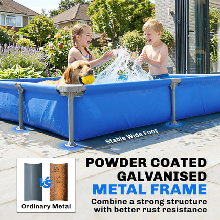 Metal Frame Swimming Pool, Rectangular Above Ground Frame Pool with Repair Patch, 229 x 160 x 43 cm, Blue