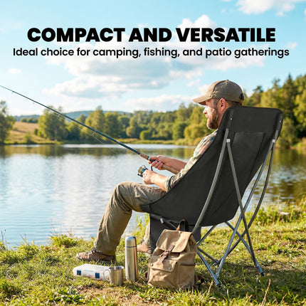Camping Chair for Adults Heavy Duty Folding Camp Chair with Side Pocket and Carry Bag Black