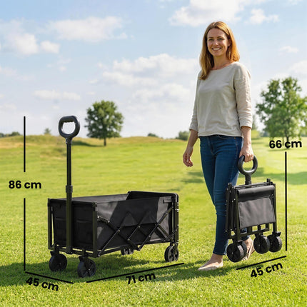 60L Foldable Festival Trolley on Wheels, Collapsible Wagon Cart with Drop-Down Tailgate, Adjustable Handle, Black