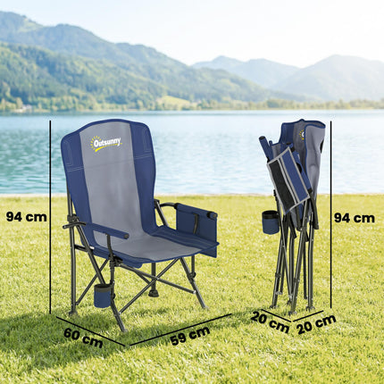 Padded Camping Chair Adults Heavy Duty Folding Chair Side Pocket Cup Holder Carry Bag Outdoor Dark Blue