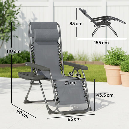 Zero Gravity Chairs Set of 2, Folding Sunloungers Reclining Garden Chairs with Cup Holder, Headrest, Dark Grey