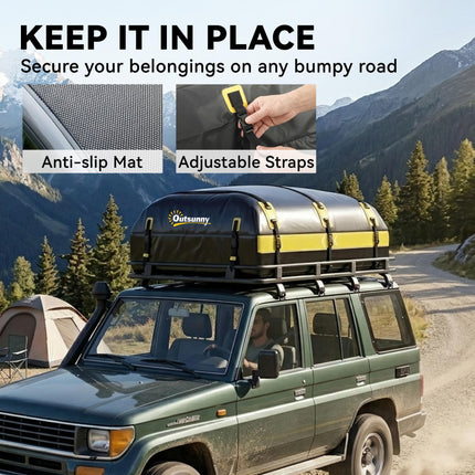 Car Roof Bag, 21 Cubic Feet Waterproof Soft Car Roof Box Roofing Cargo Carrier w/ Reflective Arrows, Door Hooks, Yellow