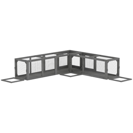 Cat Tunnel, 250cm Extra Long Wooden Cat Play Tunnel with 8 Doors, L-shape/Rectan