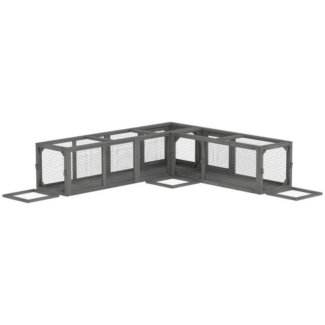 Cat Tunnel, 250cm Extra Long Wooden Cat Play Tunnel with 8 Doors, L-shape/Rectan