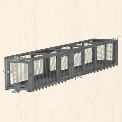 Cat Tunnel, 250cm Extra Long Wooden Cat Play Tunnel with 8 Doors, L-shape/Rectan