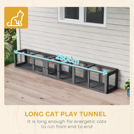 Cat Tunnel, 250cm Extra Long Wooden Cat Play Tunnel with 8 Doors, L-shape/Rectan