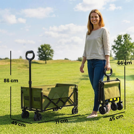 60L Foldable Festival Trolley on Wheels, Collapsible Wagon Cart with Drop-Down Tailgate, Adjustable Handle, Green
