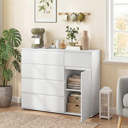 Modern Chest Of Drawers, 5 Drawer Dresser with Adjustable Shelf, Soft-Close Door, White