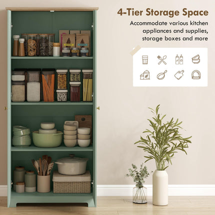 Kitchen Cupboard, 172cm Freestanding Storage Cabinet with Doors and Shelves, Light Green