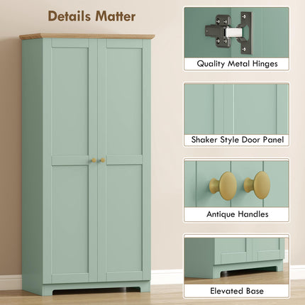 Kitchen Cupboard, 172cm Freestanding Storage Cabinet with Doors and Shelves, Light Green