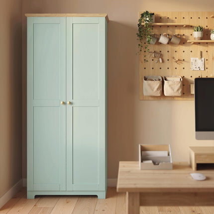 Kitchen Cupboard, 172cm Freestanding Storage Cabinet with Doors and Shelves, Light Green