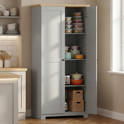 Kitchen Cupboard, 172cm Freestanding Storage Cabinet with Doors and Shelves, Grey