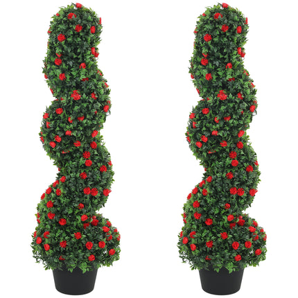 Decorative Artificial Plants Set of 2, UV Resistant Fake Plants in Pot for Indoor Outdoor Decor, 90cm, Red