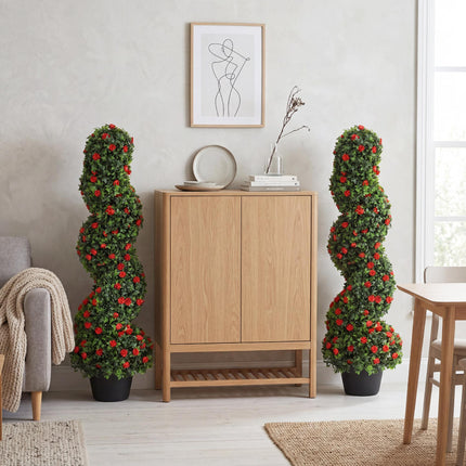 Decorative Artificial Plants Set of 2, UV Resistant Fake Plants in Pot for Indoor Outdoor Decor, 90cm, Red