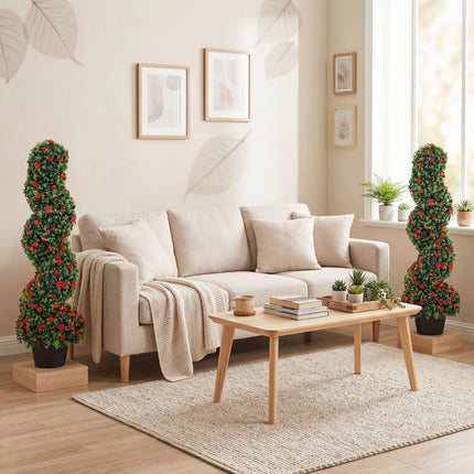 Decorative Artificial Plants Set of 2, UV Resistant Fake Plants in Pot for Indoor Outdoor Decor, 90cm, Red