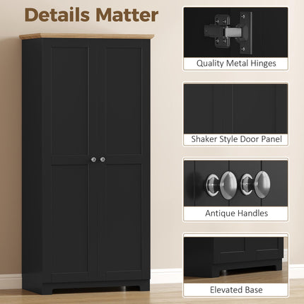 Kitchen Cupboard, 172cm Freestanding Storage Cabinet with Doors and Shelves, Black