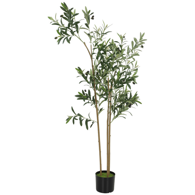 Decorative Artificial Plant, 148 cm Silk Olive Tree with 553 Leaves in Cement Pot, Fake Plant