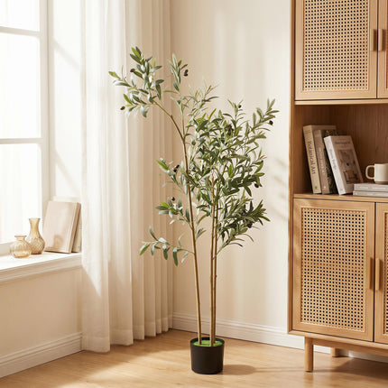 Decorative Artificial Plant, 148 cm Silk Olive Tree with 553 Leaves in Cement Pot, Fake Plant