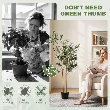 Decorative Artificial Plant, 148 cm Silk Olive Tree with 553 Leaves in Cement Pot, Fake Plant