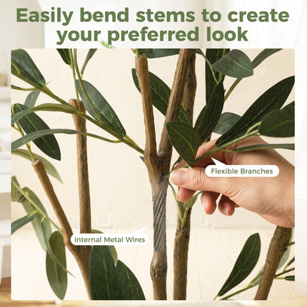 Decorative Artificial Plant, 148 cm Silk Olive Tree with 553 Leaves in Cement Pot, Fake Plant