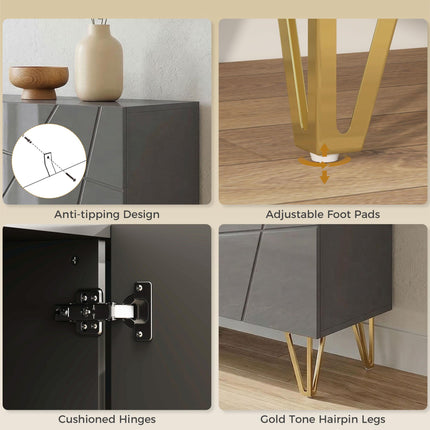 Modern Luxe High Gloss Sideboard, with Hairpin Legs, Grey