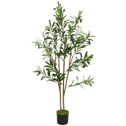 Decorative Artificial Plant, 120 cm Silk Olive Tree with 303 Leaves in Cement Pot, Fake Plant