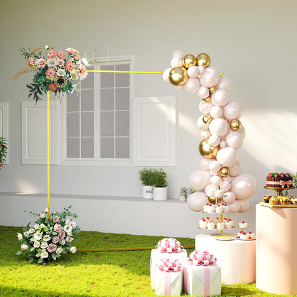 Wedding Arch Backdrop Stand, Square Metal Arch Frame with U-shaped Stakes, Gold Wedding Arch, 6.6