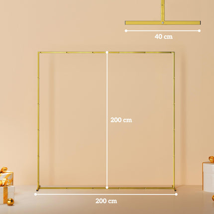Wedding Arch Backdrop Stand, Square Metal Arch Frame with U-shaped Stakes, Gold Wedding Arch, 6.6