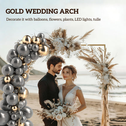 Wedding Arch Backdrop Stand, Square Metal Arch Frame with U-shaped Stakes, Gold Wedding Arch, 6.6