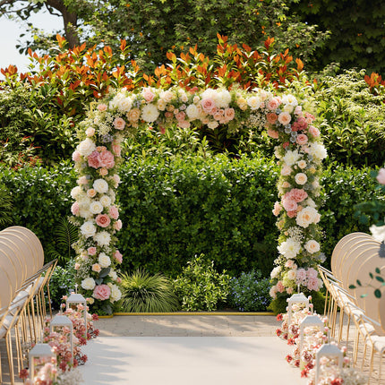 Wedding Arch Backdrop Stand, Square Metal Arch Frame with U-shaped Stakes, Gold Wedding Arch, 6.6