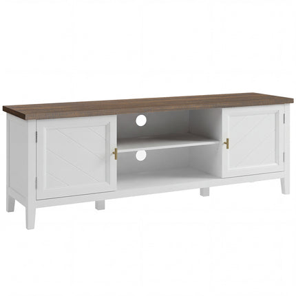 TV Unit for TVs up to 42 Inch, Farmhouse Entertainment Centre with 2 Open Shelves, 2 Cabinets and Thick Top