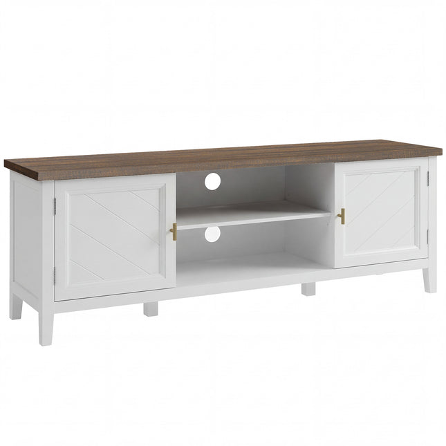 TV Unit for TVs up to 42 Inch, Farmhouse Entertainment Centre with 2 Open Shelves, 2 Cabinets and Thick Top