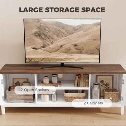TV Unit for TVs up to 42 Inch, Farmhouse Entertainment Centre with 2 Open Shelves, 2 Cabinets and Thick Top