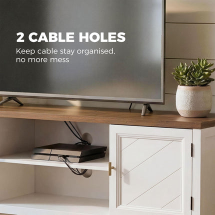 TV Unit for TVs up to 42 Inch, Farmhouse Entertainment Centre with 2 Open Shelves, 2 Cabinets and Thick Top
