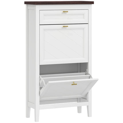 Shoe Cabinet with 2 Flip Drawers, Farmhouse Narrow Shoe Storage Cabinet with Adj