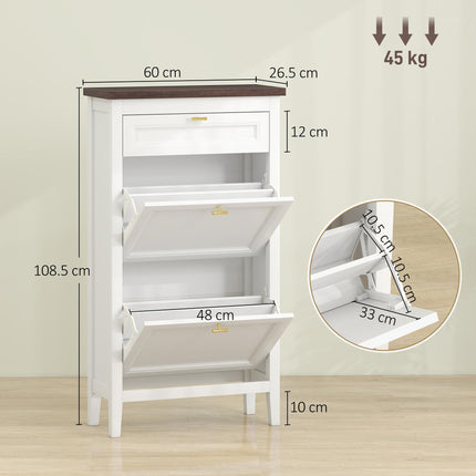 Shoe Cabinet with 2 Flip Drawers, Farmhouse Narrow Shoe Storage Cabinet with Adj