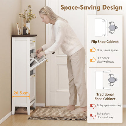 Shoe Cabinet with 2 Flip Drawers, Farmhouse Narrow Shoe Storage Cabinet with Adj