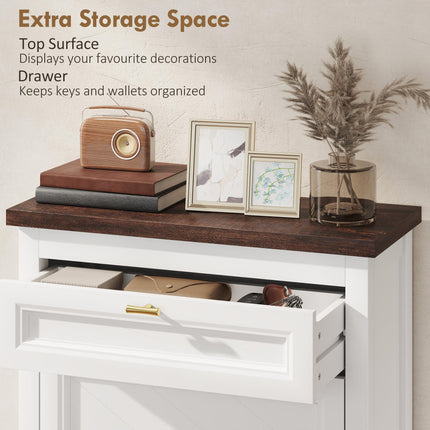 Shoe Cabinet with 2 Flip Drawers, Farmhouse Narrow Shoe Storage Cabinet with Adj