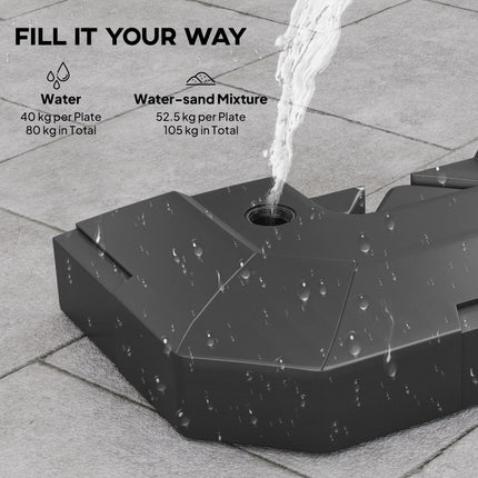 2PCS Umbrella Weights for Cantilever Parasols, Parasol Base Weights, 80 kg for Water or 105 kg Water and Sand Mix, Black