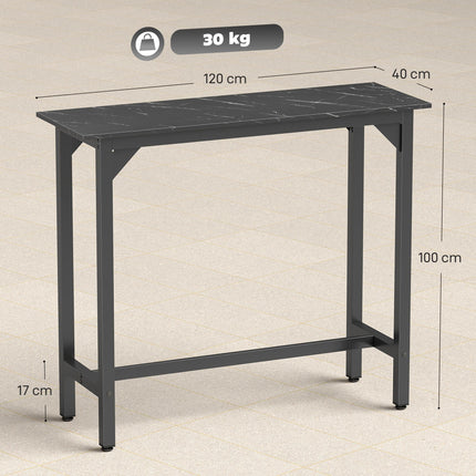 Rectangular Bar Table, Marble Effect Pub Coffee Table for Small Space, Breakfast Dining, Black Marble Effect
