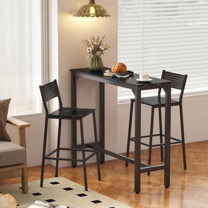 Rectangular Bar Table, Marble Effect Pub Coffee Table for Small Space, Breakfast Dining, Black Marble Effect