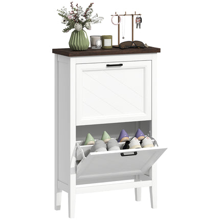 Shoe Cabinet with 2 Flip Drawers, Farmhouse Narrow Shoe Storage Cabinet with Adj