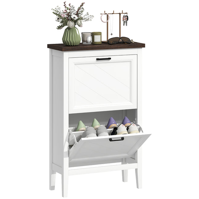 Shoe Cabinet with 2 Flip Drawers, Farmhouse Narrow Shoe Storage Cabinet with Adj