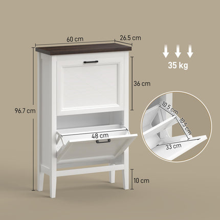 Shoe Cabinet with 2 Flip Drawers, Farmhouse Narrow Shoe Storage Cabinet with Adj