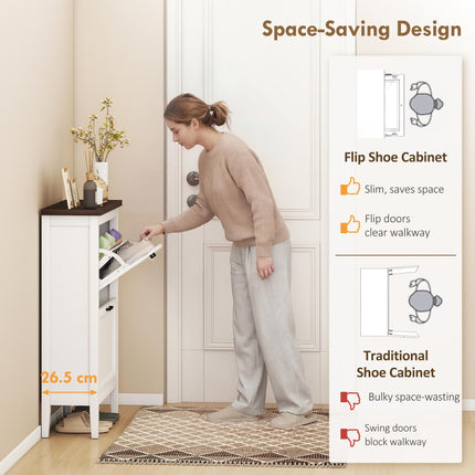 Shoe Cabinet with 2 Flip Drawers, Farmhouse Narrow Shoe Storage Cabinet with Adj
