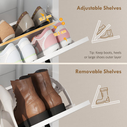 Shoe Cabinet with 2 Flip Drawers, Farmhouse Narrow Shoe Storage Cabinet with Adj