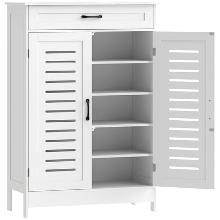 Shoe Cabinet with Louvered Doors, Modern Shoe Storage Cabinet with Drawer and Adjustable Shelves, White